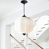 YESIDS Antique Black Milk Glass Ceiling Light Fixture - 9.8 Inch Vintage Semi Flush Mount Pendant Light for Kitchen, Hallway,