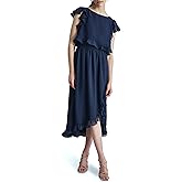 DKNY Womens Ruffle Sleeve Cinchined Waist Fit & Flare Midi Dress