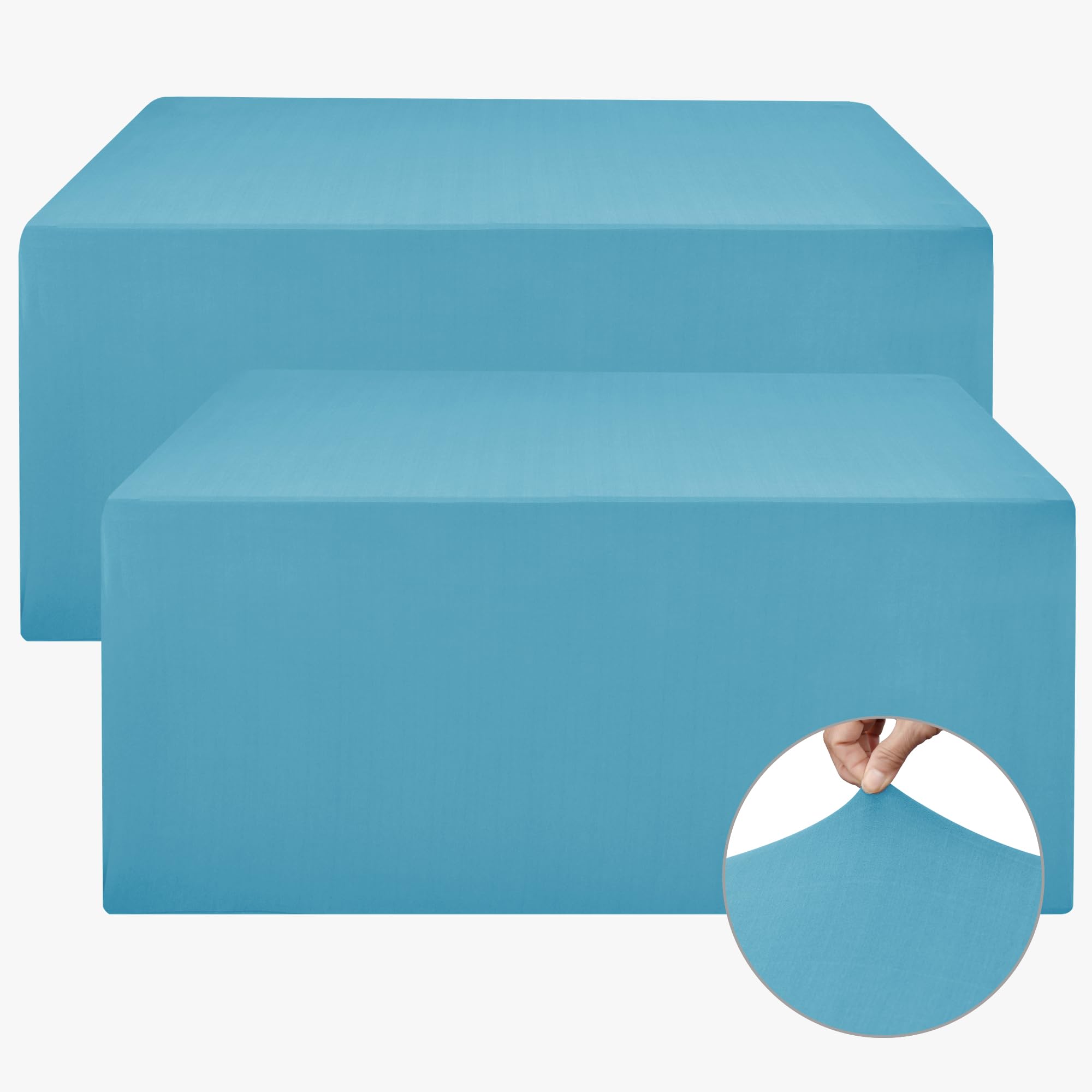 Nasitos Fitted Table Covers Stretch Spandex - 72 x 30 Inch - 2 Pack Turquoise Rectangle Table Clothes for 6 Foot Folding Tables, Wrinkle Resistant Tablecloths for Parties, Trade Show, Birthday Image