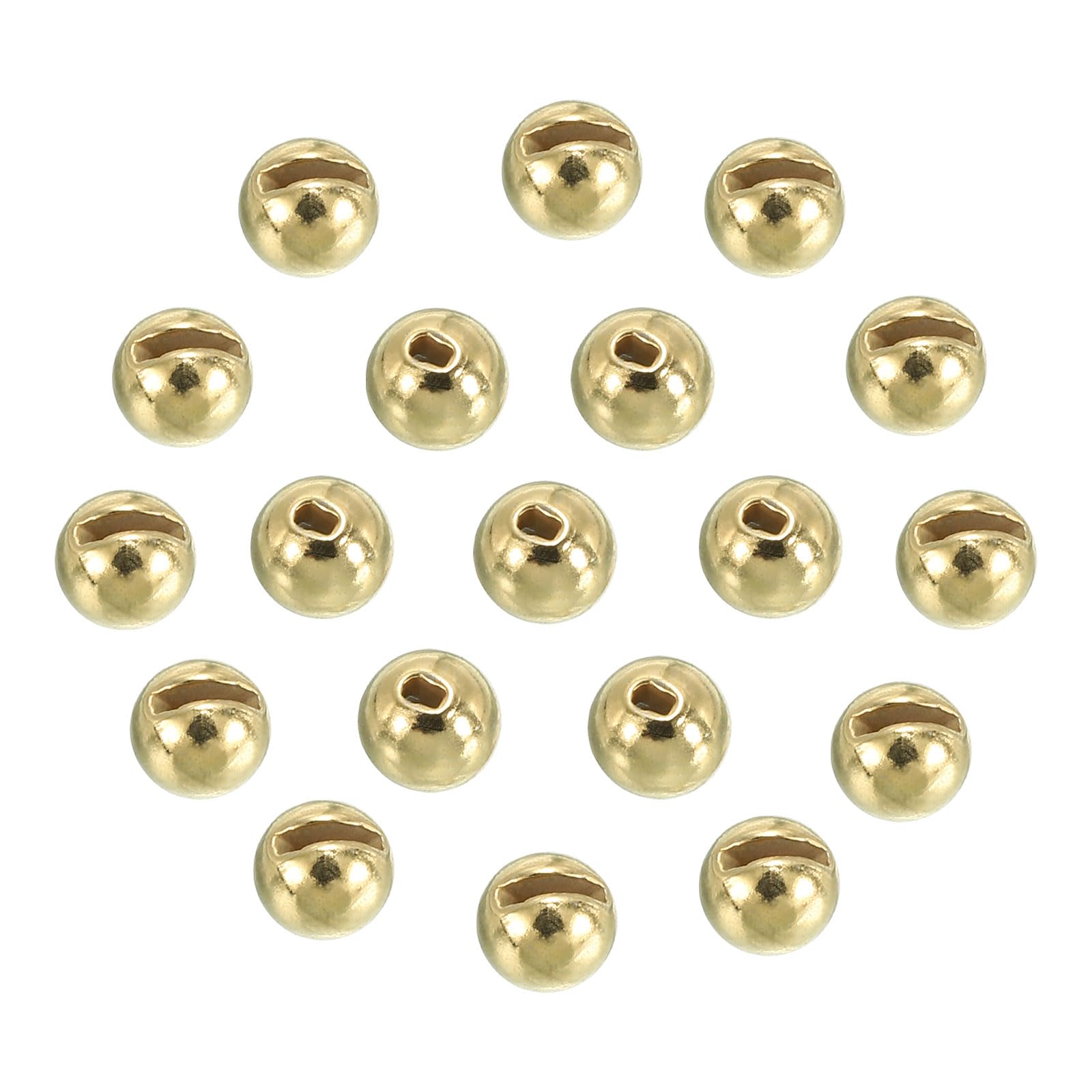 PATIKIL 3mm Tungsten Slotted Beads for Fly Tying, 50 Pcs Tungsten Beads Round Bead Head Ball for Jig Hooks Fishing Fly Tying Materials, Gold Tone