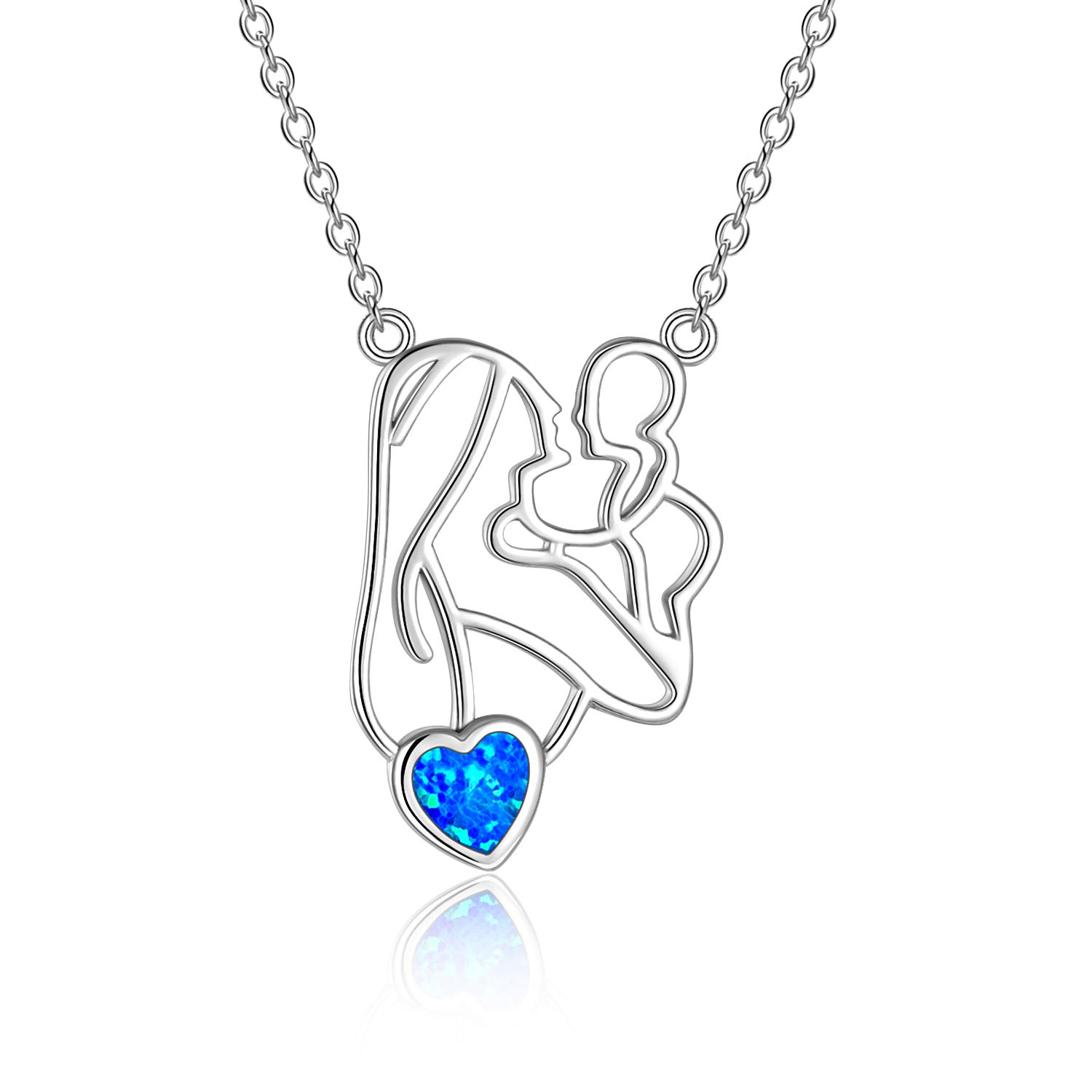 VENACOLY Mum and Daughter Necklace Sterling Silver Pendant Opal Mother's Day Jewellery Birthday Mother's Day for Women