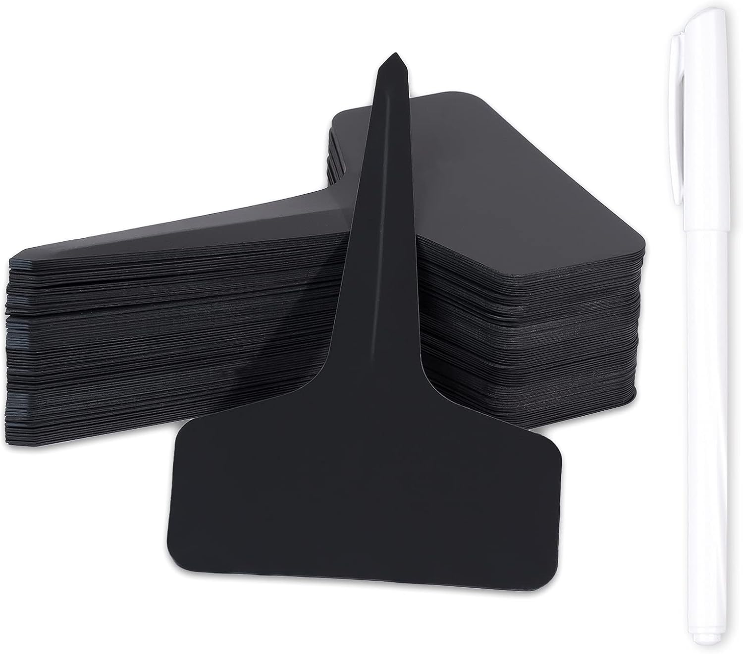 Whaline 100Pcs T-Type Plant Labels with 1 Marker Pen, Thin PVC Garden Tags Waterproof Plant Sign Tags Nursery Garden Marker for Seed Potted Herb Flower Vegetable, 2.36