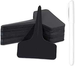 Whaline 100Pcs T-Type Plant Labels with 1 Marker Pen, Thin PVC Garden Tags Waterproof Plant Sign Tags Nursery Garden Marker for Seed Potted Herb Flower Vegetable, 2.36