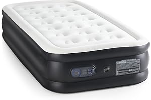 Elevon Air Mattress with Built in Pump - Luxury Double High Inflatable Bed for Home, Travel & Camping, Navy/White, Twin, 20" High