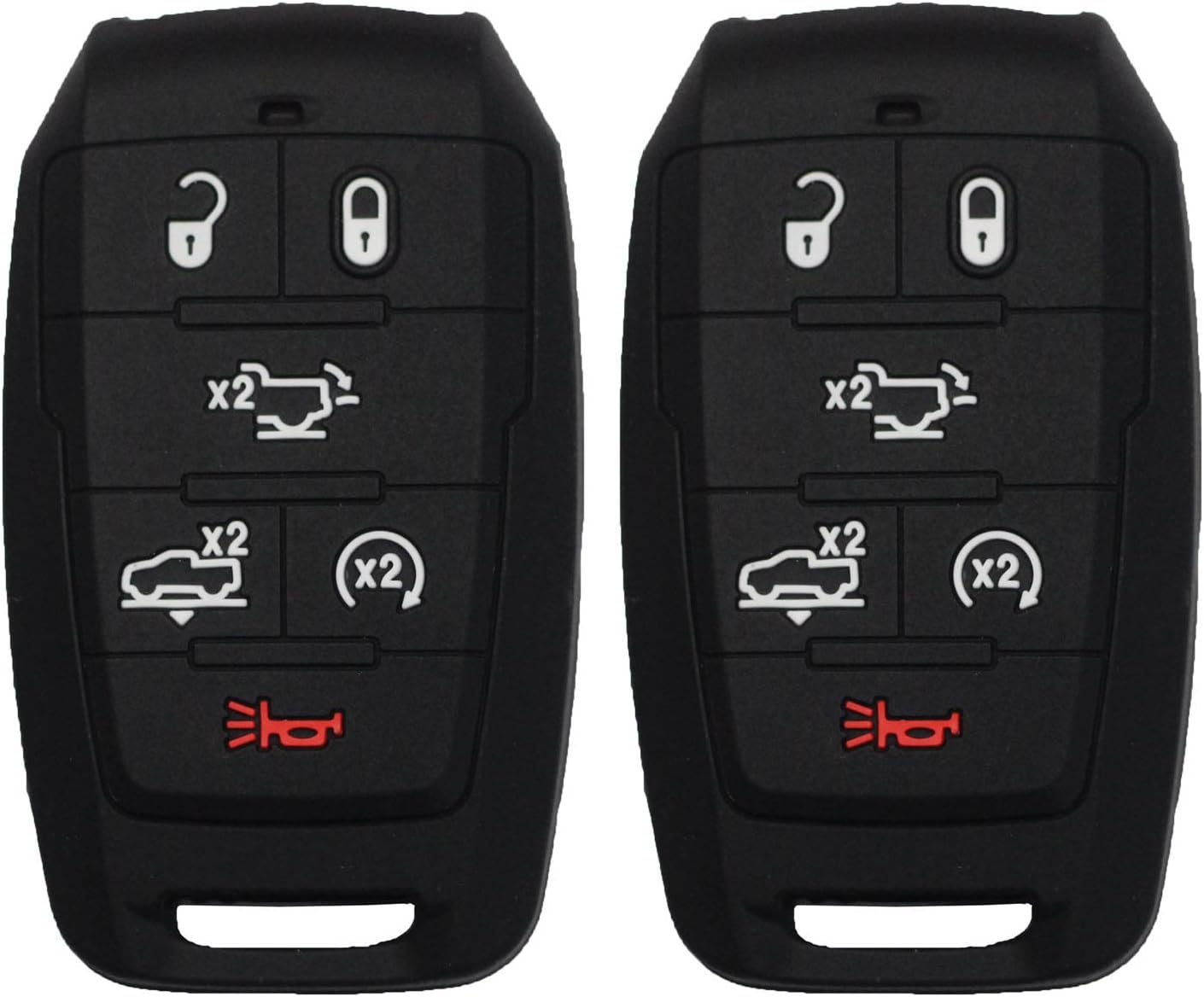 2pcs 6 Buttons Black Silicone Rubber Remote Smart Key Fob Case Cover Protector Holder Compatible with Dodge Ram 1500 2019 2020 2021 2022