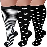 3 Pairs Plus Size Compression Socks for Women and Men Wide Calf 20-30mmhg Extra Large Knee High Support for Circulation