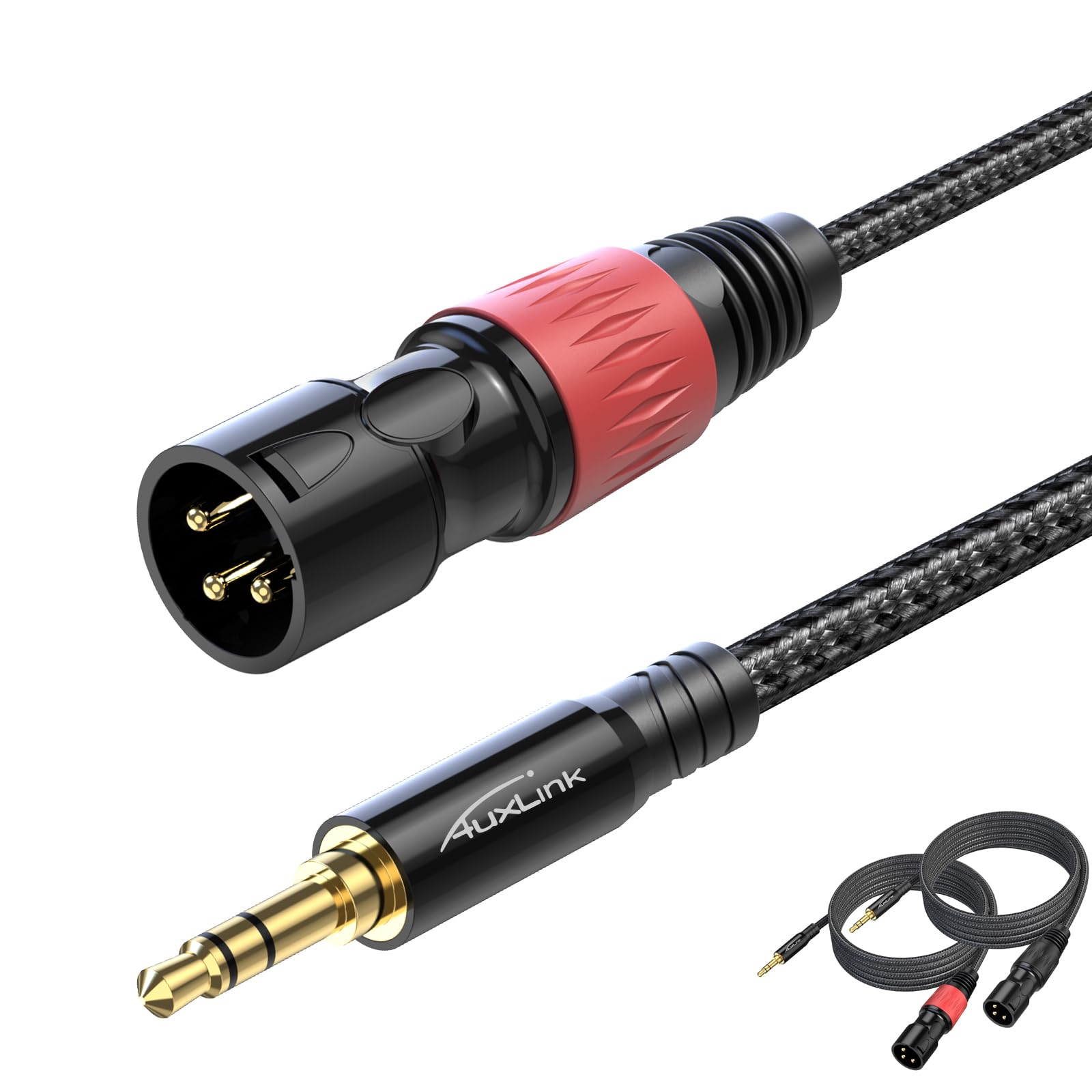 XLR to 3.5mm Cable 6ft 2Pack, Balanced 1/8inch TRS to XLR Cable Gold-Plated 3-Pins Nylon Braided for Cell Phone, Laptop, Speaker, Mixer
