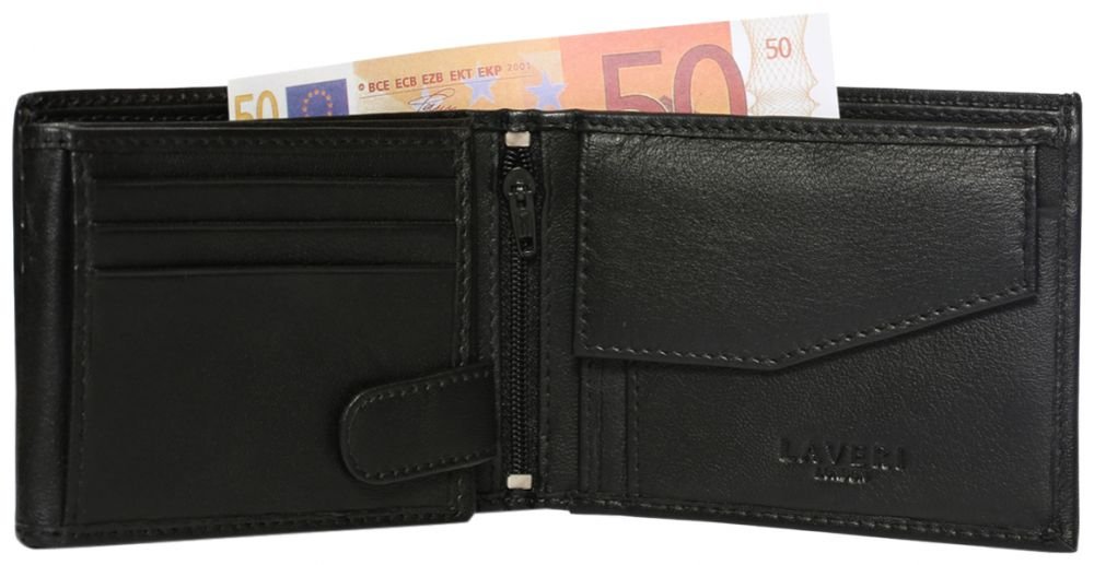 LAVERI Mens High Luxury Genuine Leather Bifold Design Wallet Credit Card Slots, Id Window and Coin Pocket in Gift Boxed_1013 (Black)