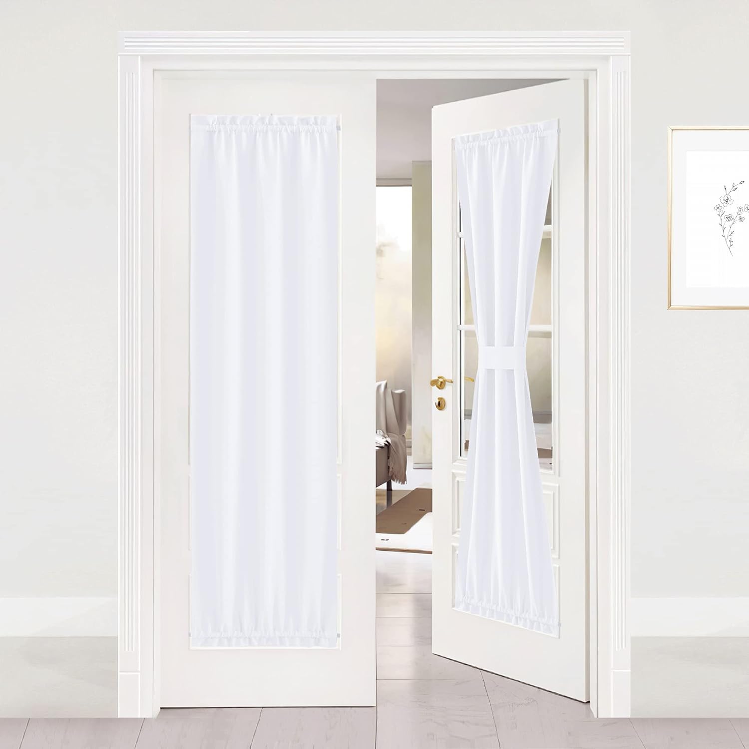 Window Treatments - NICETOWN Pure White Sidelight Door Panel - 50% Sunlight Blocking French Door Drapery Panel for Privacy Thanksgiving Gift (25 inches Width x 72 inches Length, Tie Back Included, 1 Panel)