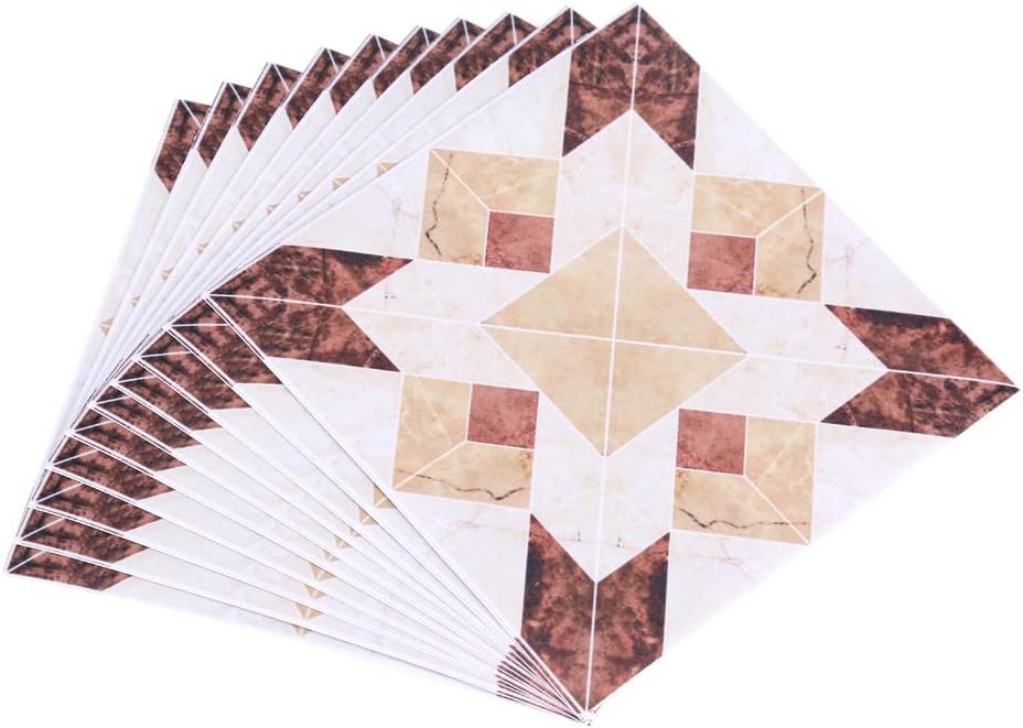 Yosoo Pack of 10 Self-Adhesive Square Tiles PVC Diagonal Floor Wall Stickers Vintage Bathroom 3D Home Kitchen Decor 12 cm x 12 cm (#01)