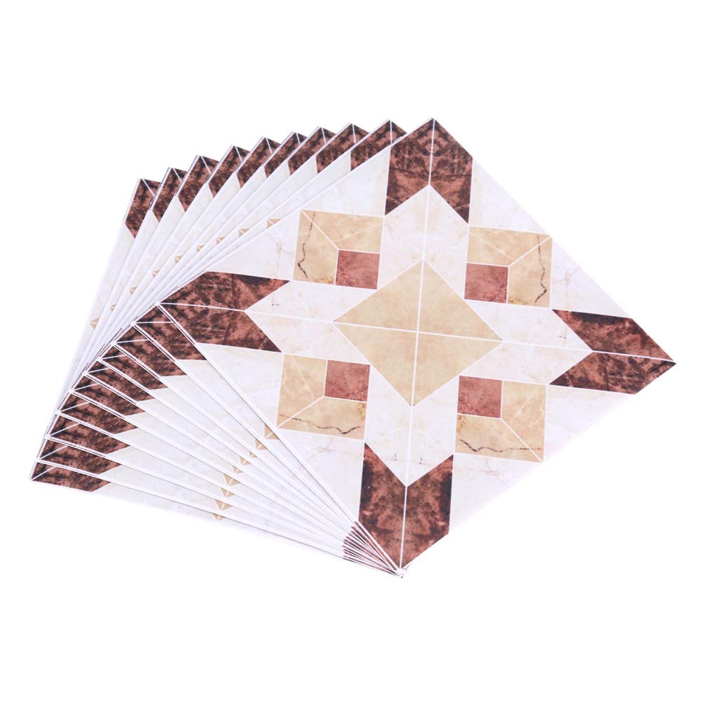 Yosoo Pack of 10 Self-Adhesive Square Tiles PVC Diagonal Floor Wall Stickers Vintage Bathroom 3D Home Kitchen Decor 12 cm x 12 cm (#01)