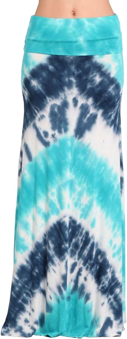 HEYHUN Womens Casual Tie Dye Solid Boho Hippie Long Maxi Skirt w Lace Detail S-3XL