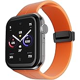 Sport Bands Compatible with Apple Watch Band 42mm 44mm 45mm 46mm 49mm for Women and Men, Magnetic Closure Silicone Sport Strap for iWatch Series 10 9 8 7 6 5 4 3 SE Ultra (Orange)