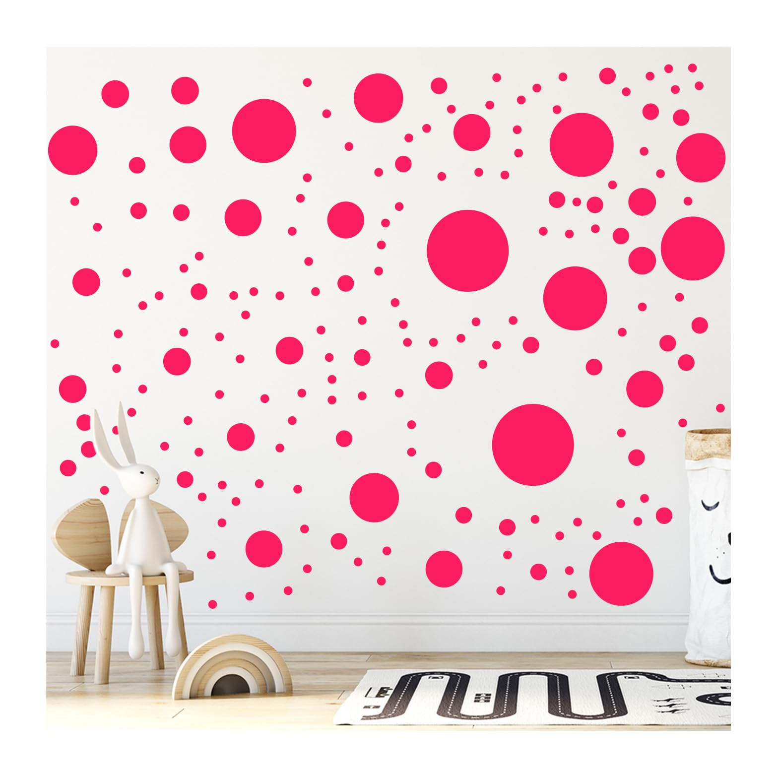 StickerDeen 500+ Assorted Polka Dot Circle Wall Stickers for Kids Bedroom Living Room, Classroom, Playroom Decor Removable Vinyl Wall Stickers Dots Wall Decals (Hot Pink)