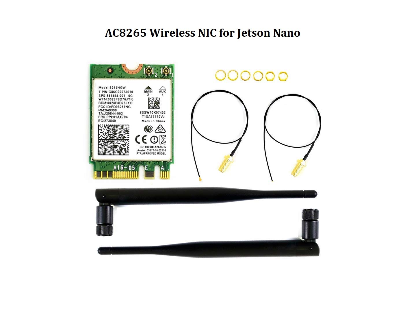 AC8265 Wireless NIC Dual Mode Wireless Card for Jetson Nano, Supports Dual Band WiFi and Bluetooth 4.2, 300Mbps / 867Mbps, Support Linux, Windows 10/8.1/8/7