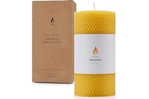 AGLARY 3 * 6" Large Beeswax Pillar Candle, Handmade Pure Beeswax Rolled Candle,Unscented & Dripless & Smokeless,Original Colo