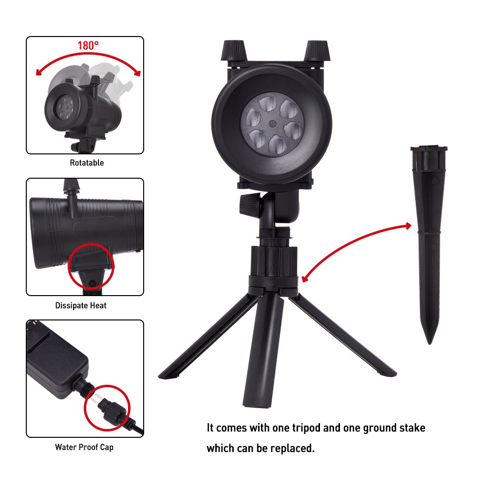 ominilight Holiday Decoration LED Projector 12 Switchable Patterns, Outdoor Landscape Disco Rotating Spotlight, Waterproof Party Light for Birthdays/Dancing/Wedding/Christmas, 6101