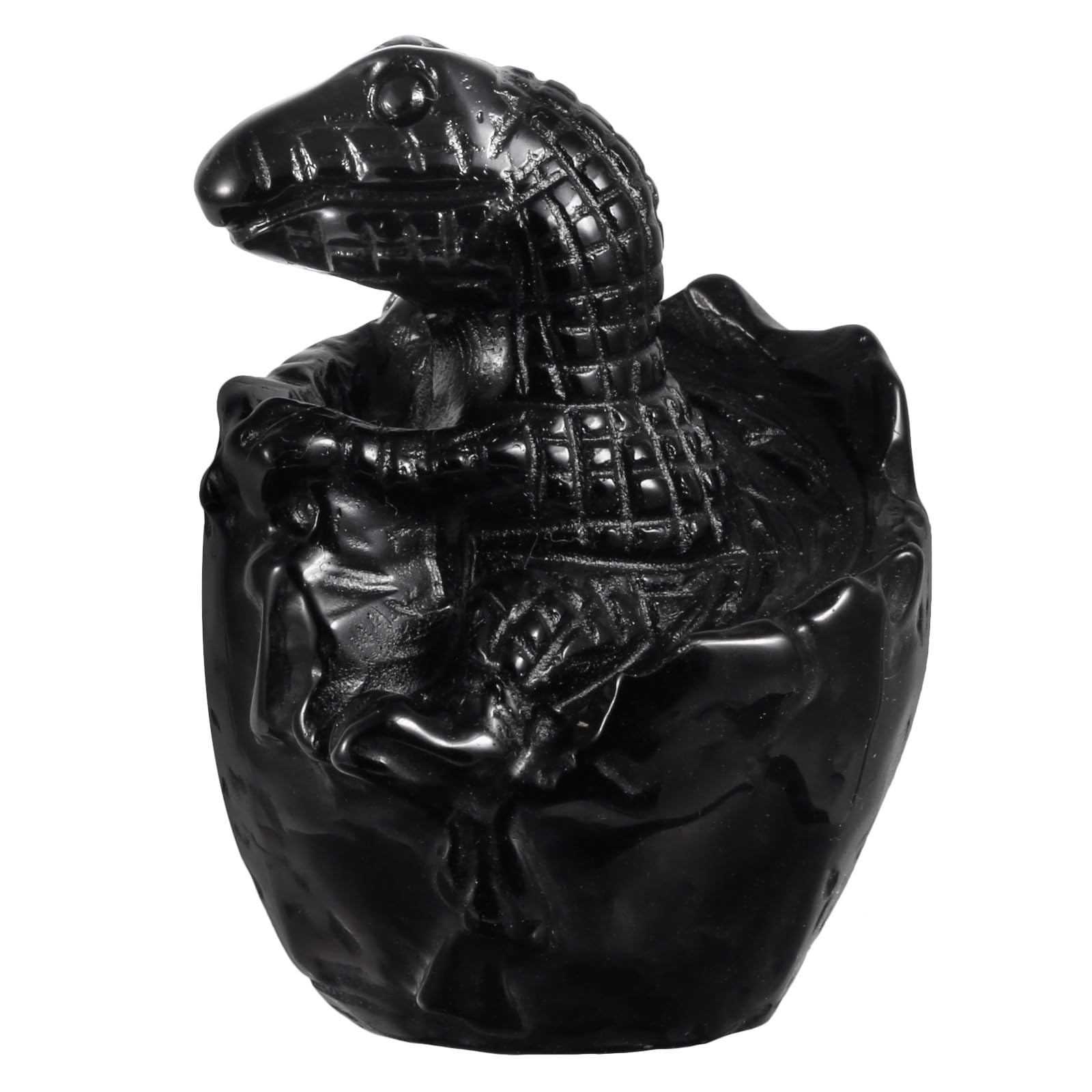 KYEYGWO Crystal Dinosaur Egg Hatchling Figurine, Hand-Carved Pocket Animal Stone Statue Baby Dragon Sculpture for Home Office Decor, Black Obsidian