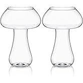 Cunhill 2 Pcs Glass Cup 10 oz Drinking Glassware Creative Cocktail Martini Clear Drink Cup for Juice Beer Wine Champagne Cocktail Home Kitchen Bar Party(Mushroom)