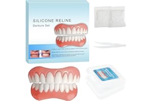 XLMCWT Silicone Reline Denture Set for Upper and Lower Teeth, Soft Comfortable Veneers for Men and Women,AAAAA