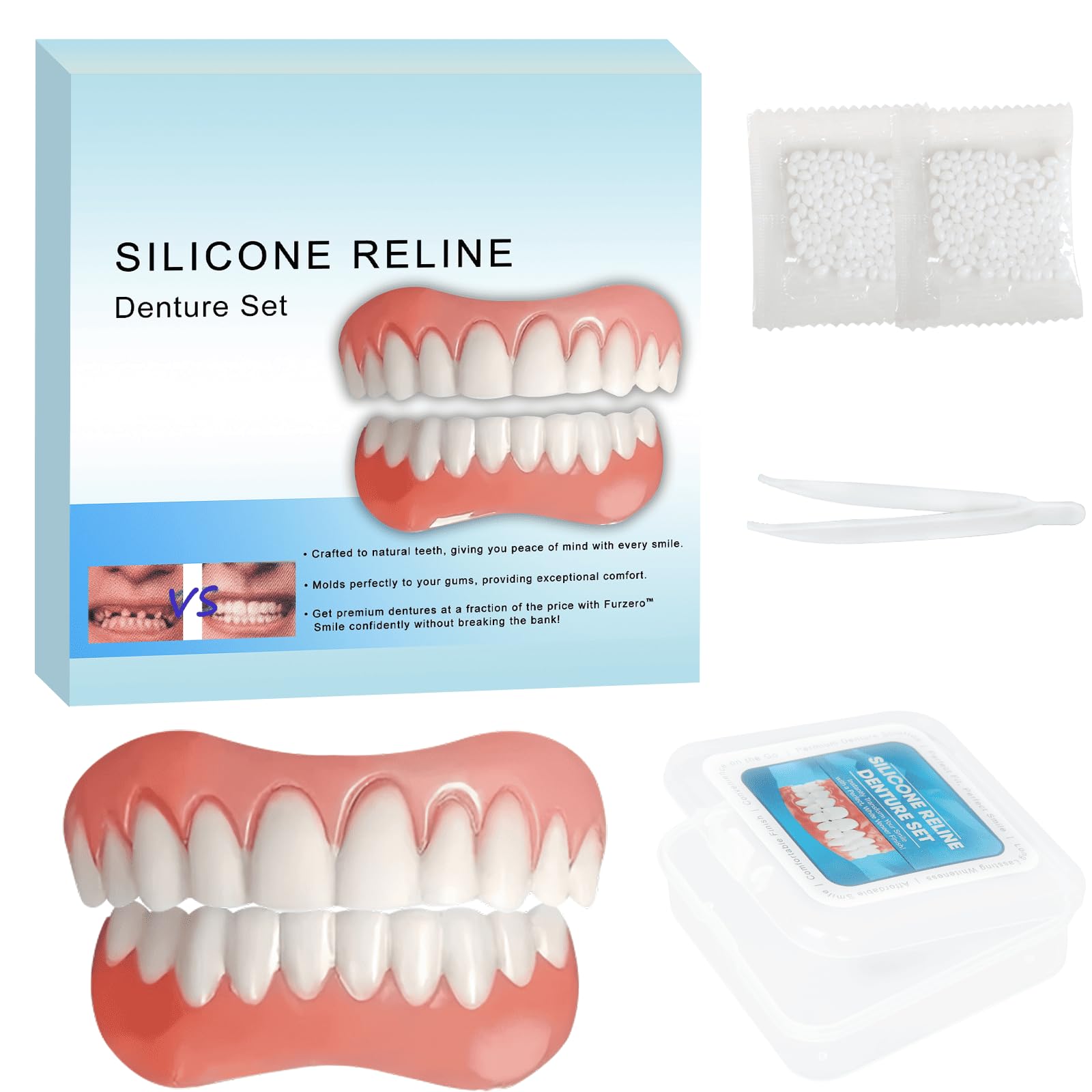 Photo 1 of Silicone Reline Denture Set for Upper and Lower Teeth, Soft Comfortable Veneers for Men and Women