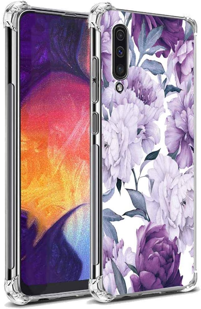 Leychan Compatible with Samsung Galaxy A70 case, Slim Flexible TPU Airbag Bumper Shock Absorption Rubber Soft Silicone Full Body Protective Case Cover Fit for Samsung Galaxy A70 (Purple Flower)