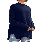 Eytino Womens Plus Size Sweaters Long Sleeve Crew Neck Split Hem Casual Oversized Ribbed Knit Tunic Pullover Tops(1X-5X)