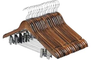 AMTEADM 20 Pack Wooden Hangers with Clips Wooden Hangers for Suit/Jacket/Skirt/Coat/Dress/Blouse(Vintage, 20)