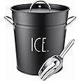 Rae Dunn Ice Bucket with Scoop - Stainless Steel Bucket with Handle, Lid and Ice Scooper - 4 Qt. Storage Bin for Ice Cubes for Bars, Parties, Backyard Barbeques, Picnics, and Camping (Black)