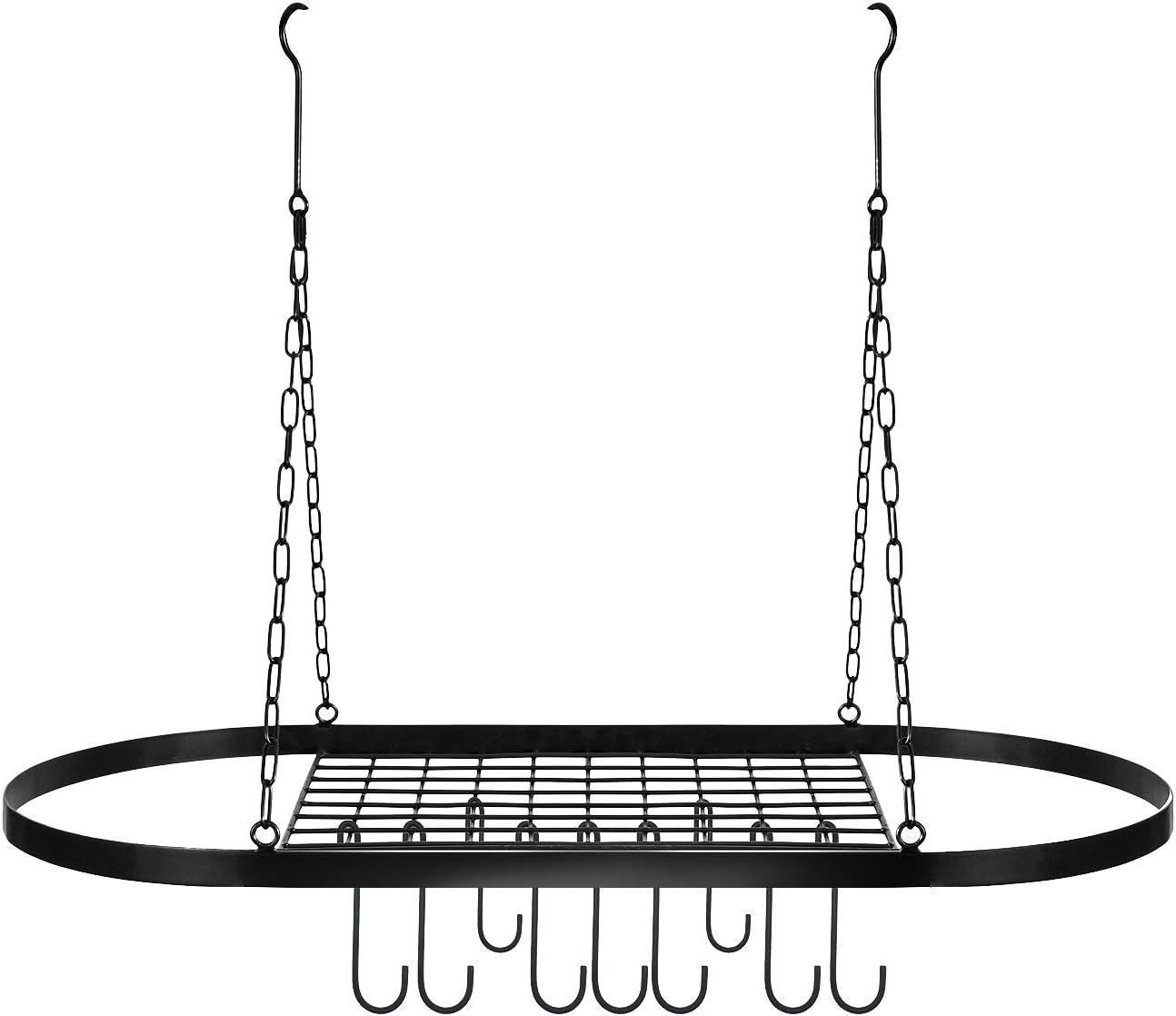 Sorbus Pot and Pan Rack for Ceiling with Hooks — Decorative Oval Mounted Storage Rack — Multi-Purpose Organizer for Home, Restaurant, Kitchen Cookware, Utensils, Books, Household (Hanging Black): Kitchen & Dining
