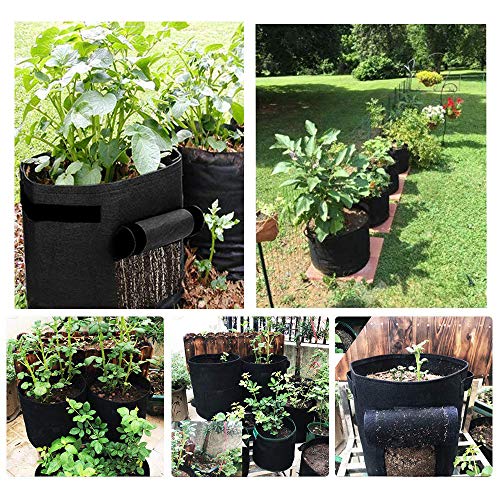 GEMGO 3 Pack Potato Grow Bag, 7 Gallon Aeration Waterproof Fabric Sweet Potato Planter, Velcro Window Vegetable Peanut Growing Box Bucket Pot for Nursery Garden (3 Pack, Black)