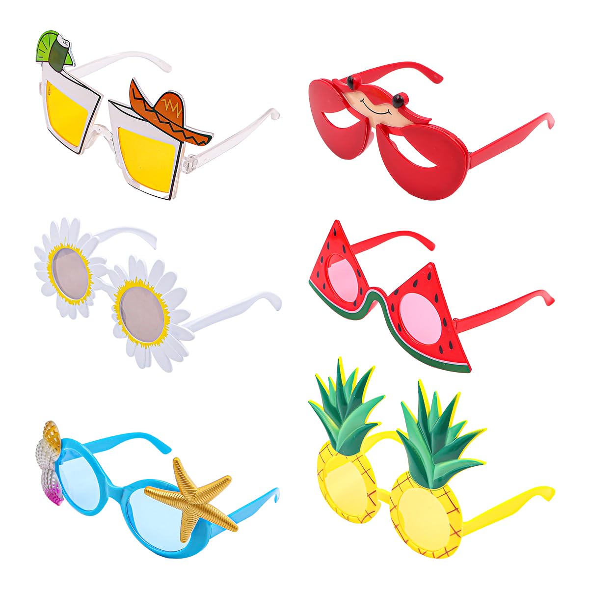 VOANZO 6 Pack Party Glasses Funny Glasses Novelty Party Sunglasses Hawaiian Novelty Beach Glasses to Wear Fancy Dress Costume for Kids Adults