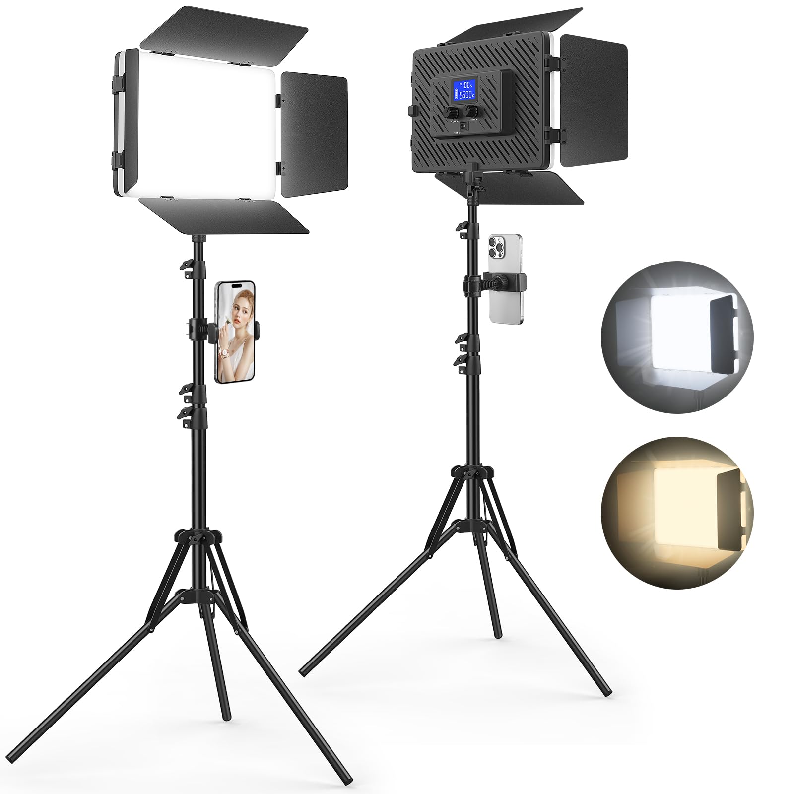 Photo 1 of 2 Pack Led Video Light Panel Lighting Kit with Barn Doors, 8000mAh Rechargeable Camera Light, 2500K-8500K Photo Light for Outdoor Indoor Photography Live Streaming Zoom Calls Video Recording