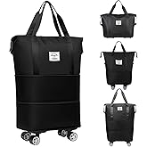 Rolling Duffle Bag with Detachable Wheels Expandable Foldable Duffle Bag for Travel Luggage bag Carry on Weekend Travel Bag (Black)