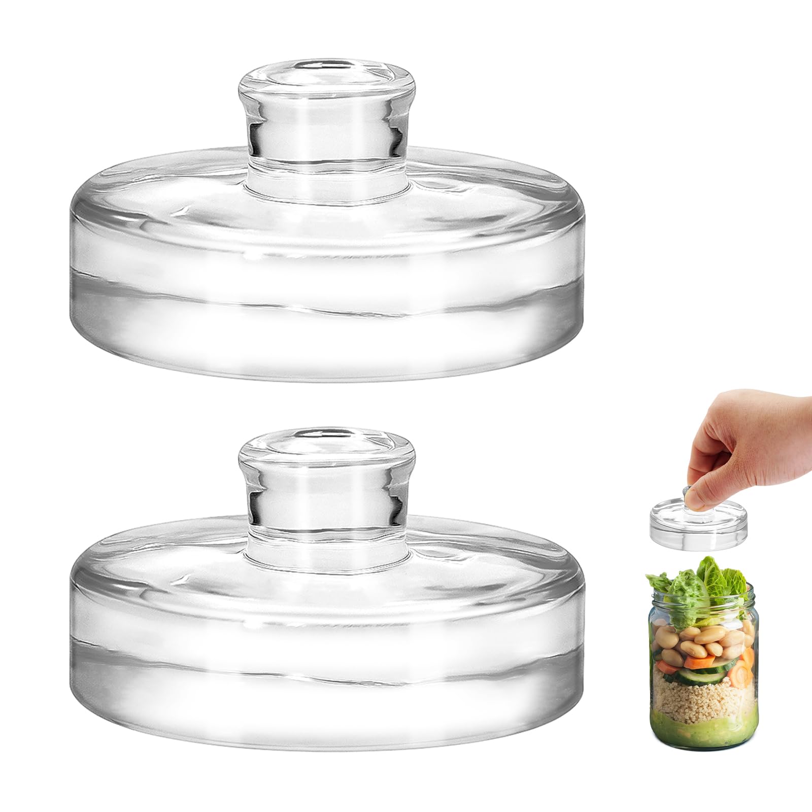 Photo 1 of 2Pcs Fermentation Glass Weights with Easy Grip Handles, Clear Canning Weights and Pickling Glass Weight for Wide Mouth Mason Jars, Fermenting Kit, Kimchi, Sauerkraut (2)