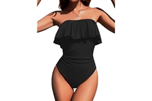 Zilcremo Women Ruffle One Piece Swimsuit Tummy Control Bathing Suit Bandeau Slimming Modest Swimwear