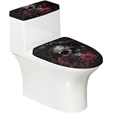 Pwoqzuy Skull Toilet Seat Cover Gothic Toilet Lid Cover & Tank Cover Set 2Pcs Dustproof Durable Universal Fit for Round Oval Elongated Toilets,Machine Washable
