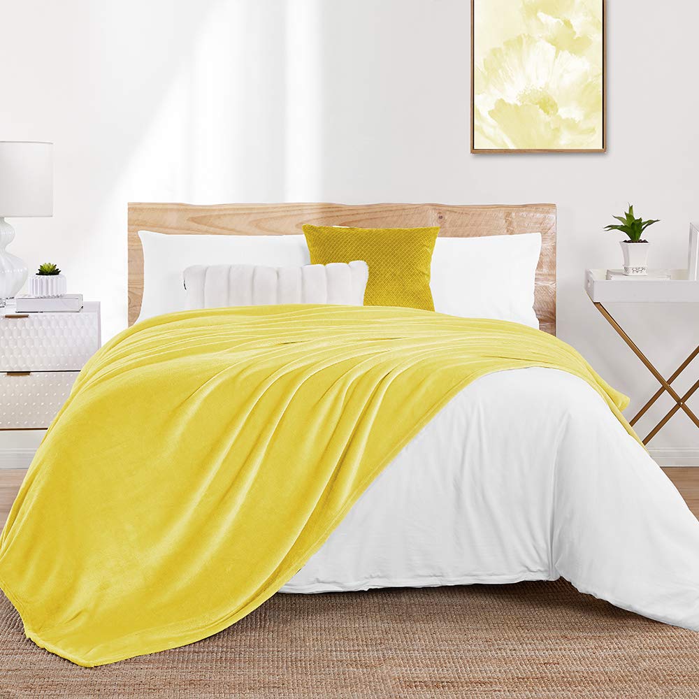 Walensee Fleece Blanket Plush Throw Fuzzy Lightweight (King Size 108”x90”  Yellow/Lemon Canary Yellow) Super Soft Microfiber Flannel Blankets for Couch