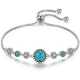 DOLIOX Genuine Turquoise Tennis Bracelet for Women 925 Sterling Silver 7MM Natural Turquoise Adjustable Boho Native American Bracelets 6 to 8 Inch