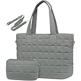 LOVEVOOK Laptop Tote Bag for Women, 15.6 Inch Large Puffer Work Computer Tote Bags for Teacher Nurse, Quilted Women's Purse Tote Shoulder Handbags with Zipper for Travel College Office Gym, Green