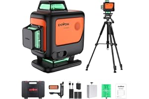 DOVOH 4D Laser Level with Tripod : Dual Batteries Laser Level 360 Self Leveling Green Hard Toolbox for Construction Floor Tiling Ceiling, Class Ⅱ, Y4-360G-KIT