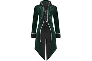 SIAEAMRG Medieval Steampunk Tailcoat Halloween Costumes for Men, Renaissance Pirate Vampire Gothic Jackets Vintage Warlock Frock Coat