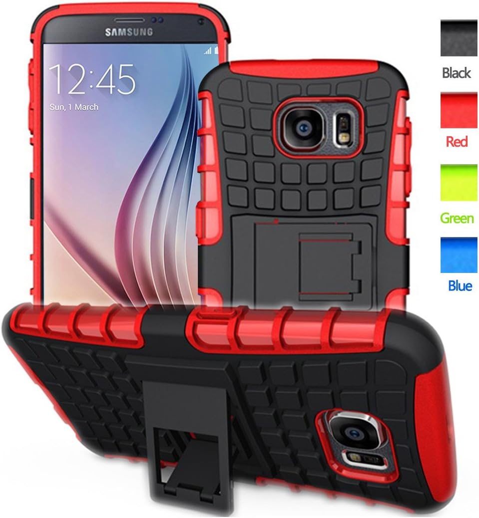 BELLETAS S6 case,Galaxy S6 Case,S6 2 in 1 Plastic and TPU Hybrid Rubber Strong Hard Back Heavy Duty Shockproof Protective Armor Cover Case with Stand for Mens Samsung Galaxy S 6 (Red)