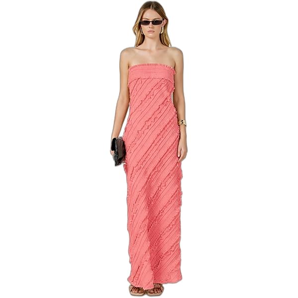 endless rose Women's Strapless Floral Embroidered Maxi Dress, Peony Pink, M  at Amazon Women's Clothing store