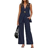 ZESICA Women's 2026 Summer 2 Piece Suit Sets Sleeveless Blazer Vest and Wide Leg Pants Business Casual Outfits