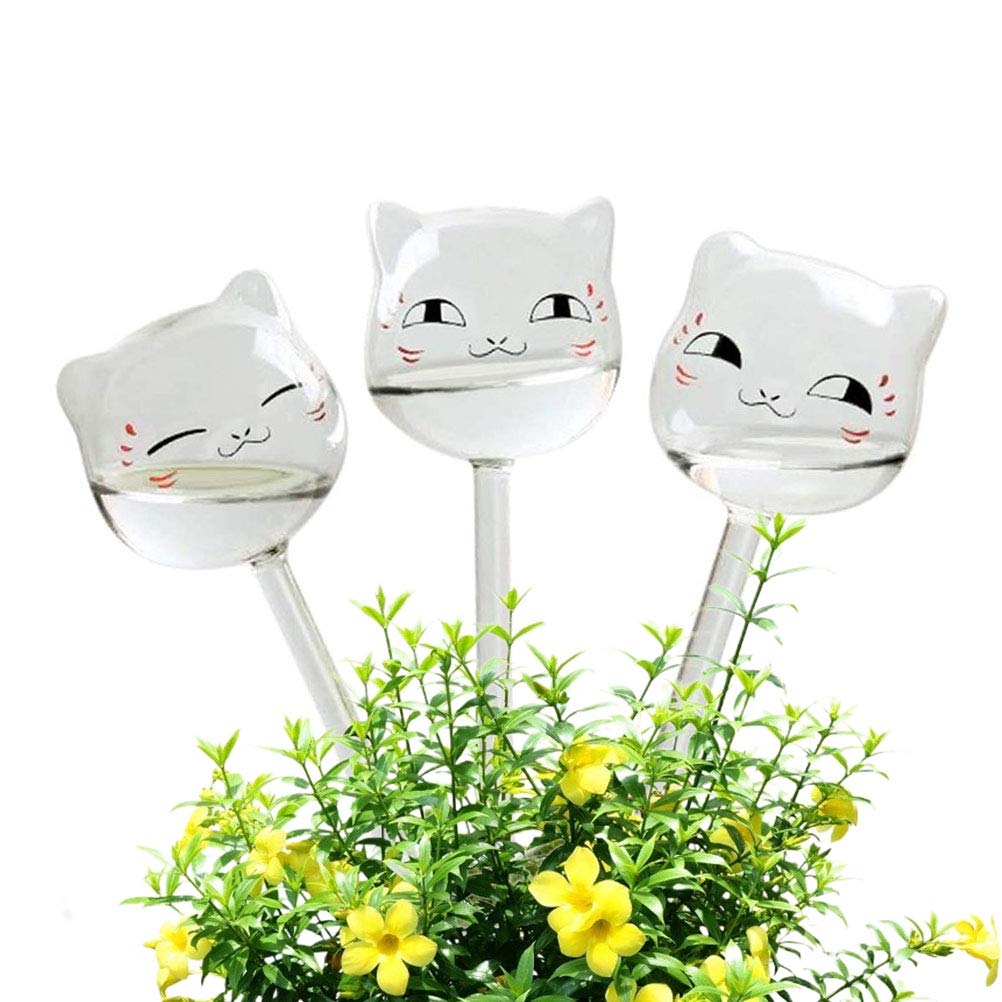 Kagodri Automatic Plant Waterer, 3 Pieces of Cat-Shaped Drip Irrigation Household Green Plants Potted Self-Watering Tool