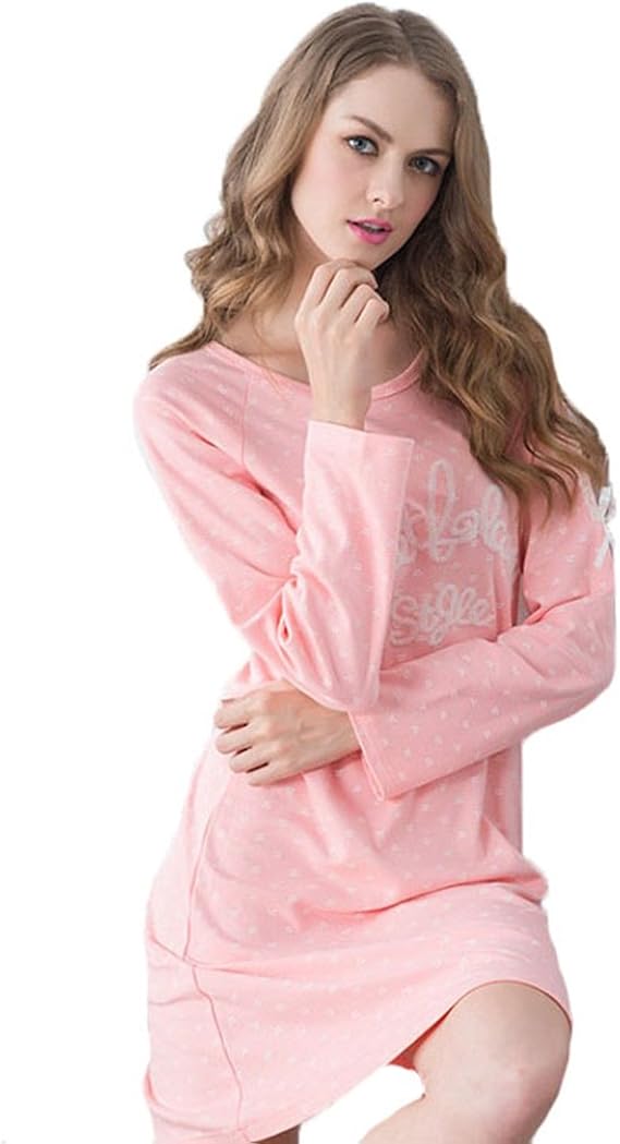 Amazon ファイン ショップ ルームウェア ワンピース 長袖パジャマ レディース スカート 女性 コットン 無地 純色 着心地抜群 春秋用 ナイトドレス 吸汗速乾 部屋着 ゆったりタイプ プレゼント ルームワンピース ネグリジェ 通販