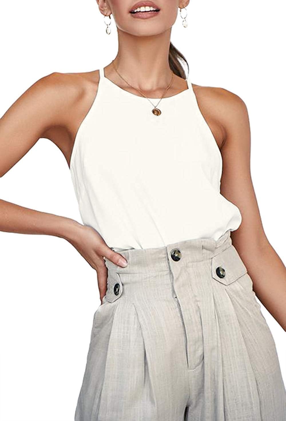 ZJCTUO Womens Tops Halterneck Racerback Summer Casual Basic Sleeveless Tee Shirts Cami Tank Tops Beach Vests Blouses