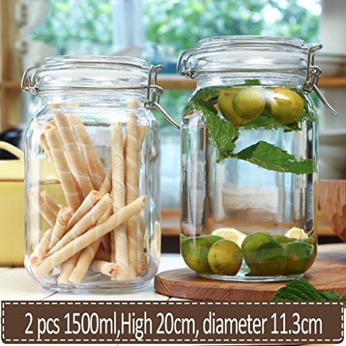 Xuan - worth having Transparent Sealed Jar Glass Bottle Storage Jar Jam Jar Candy Jar Kitchen Supplies Food storage tank ( Color : 2 pcs 1500ml )