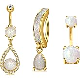 JFORYOU Belly Button Ring Clicker Floating Heart Opal Belly Button Piercing Surgical Steel 14G Dangle Belly Rings for Women